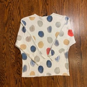 Tricotto White Knit Bat Wing Sweater with Watercolour Polka Dots